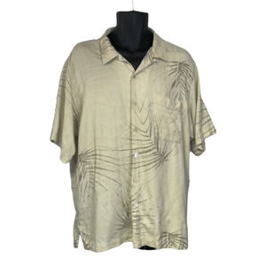 Luau Camp Shirt Men Large Green Silk Fronds Floral Hawaiian Tiki Limited Edition